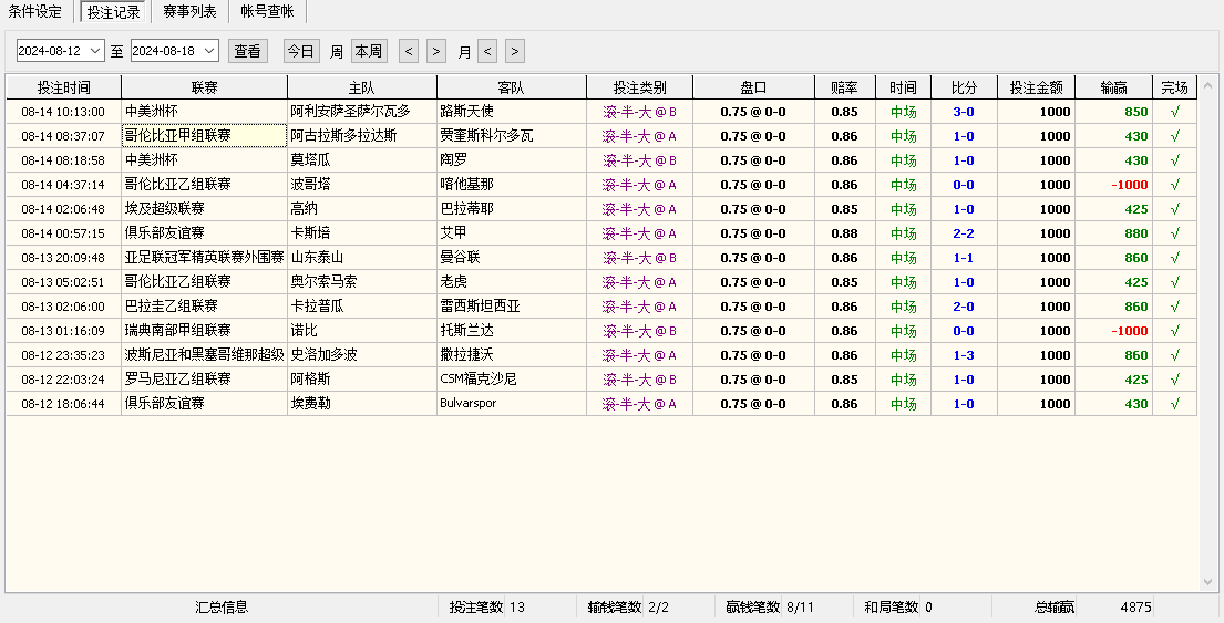 迅速数据皇冠滚球策略投注软件投注战绩展示